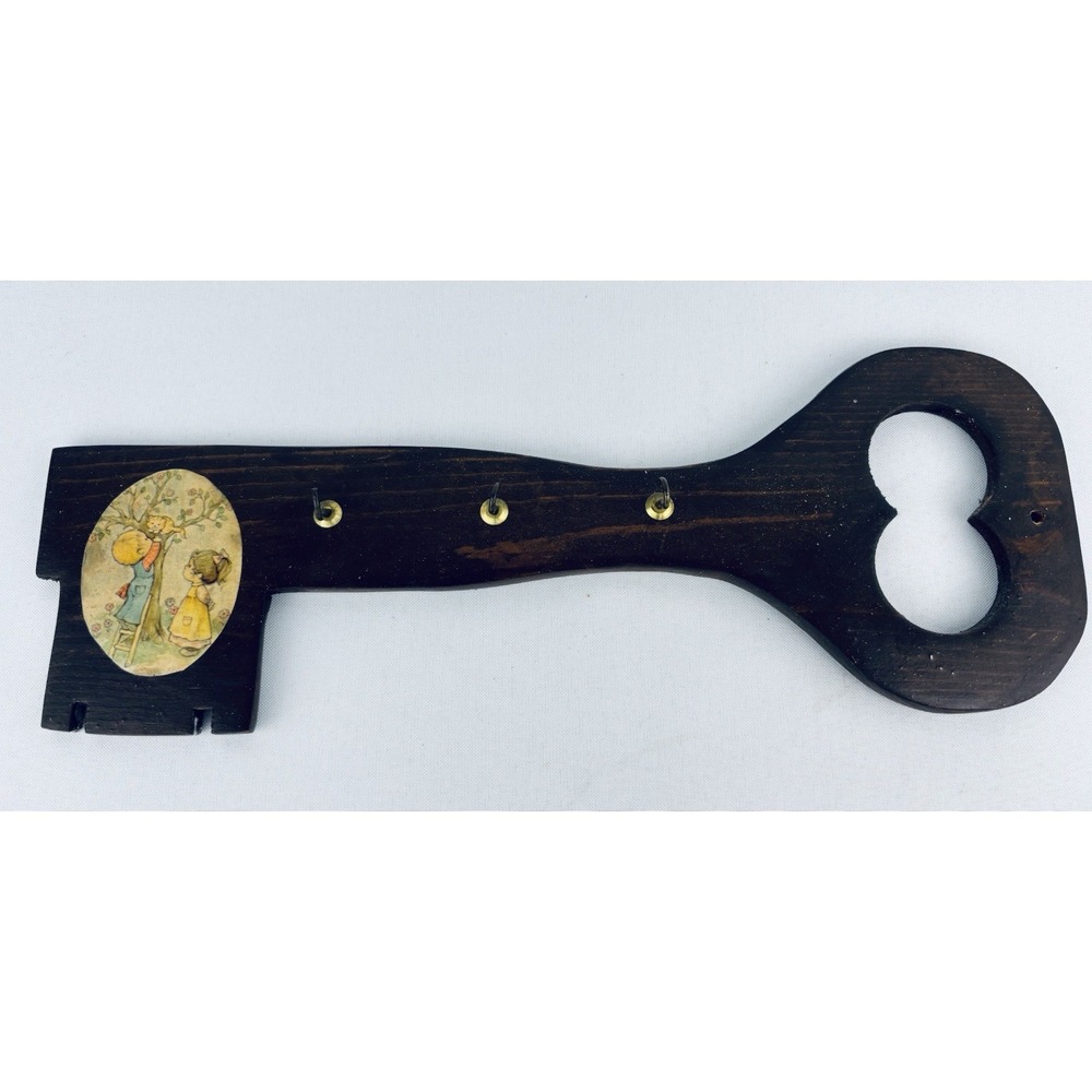 Vintage Holly Hobbie‎ Wood Key Shaped Key Holder Rack 3 Hooks